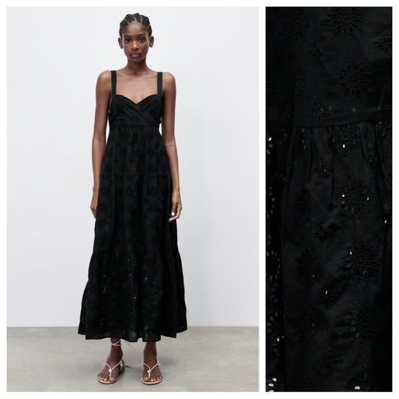 Zara Dresses & Skirts - NWT. Zara Black Openwork Crossover V-neck Midi Tank Dress. Size S.